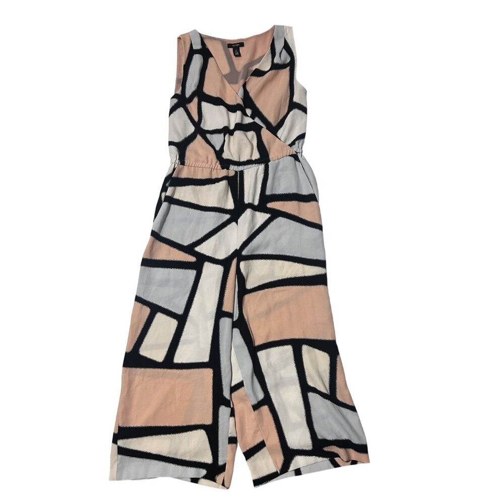 Alfani Womens Geometric Print Sleeveless Jumpsuit Size 10 Peach/Gray/Black 1701